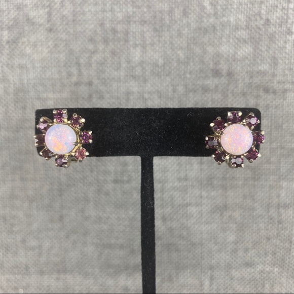 Vintage Wiesner Opal & Purple Clip On Earrings - Picture 1 of 5